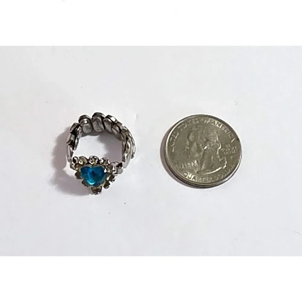 Vintage 50s Expansion band child's ring sweetheart silver-tone aqua stone